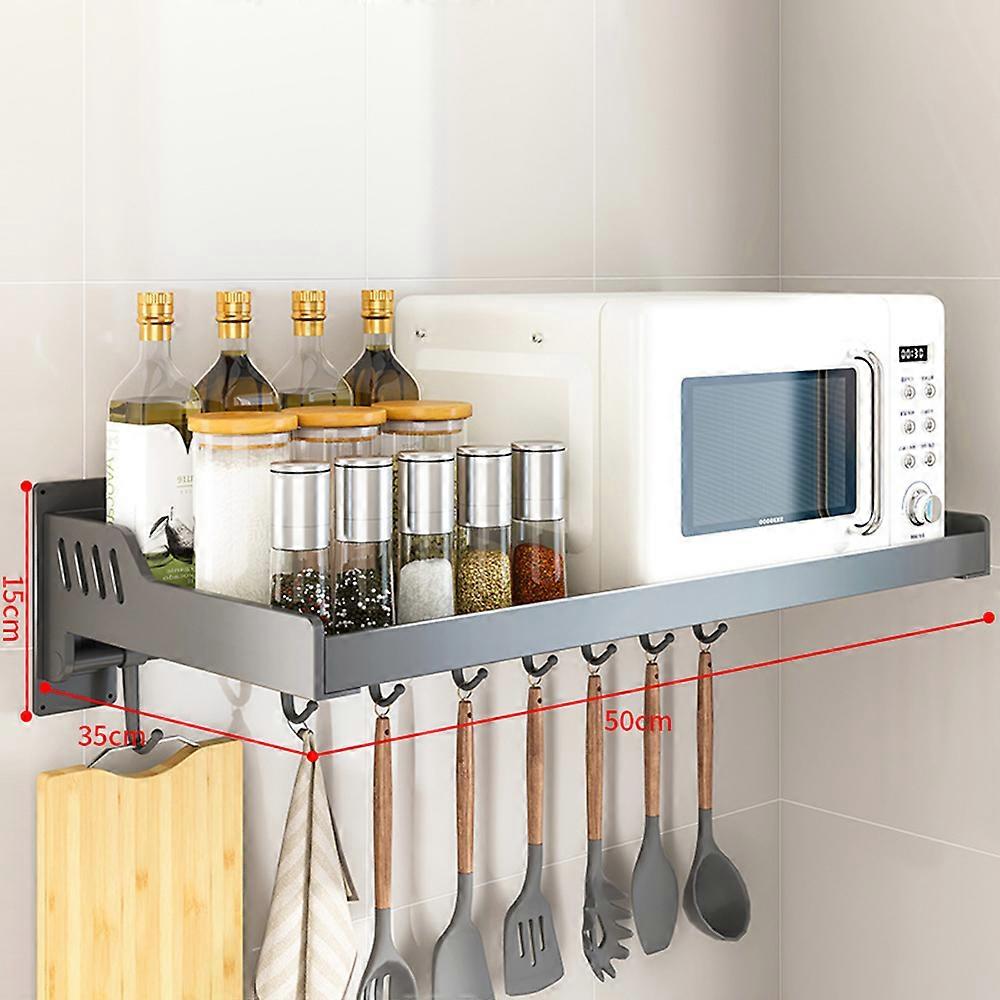 TKdaddy 35x50cm Kitchen Storage Rack Wall Mounted Spice Organizer Holder with Hooks