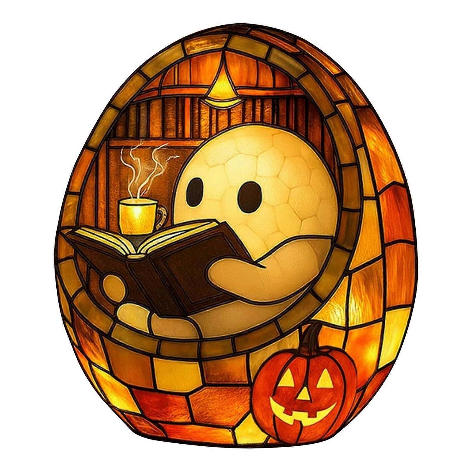 Ghost Reading Book Lamp, Cute Ghost Reader LED Light, Halloween Night Light, Reading Corner Bedroom Decor, Model 1