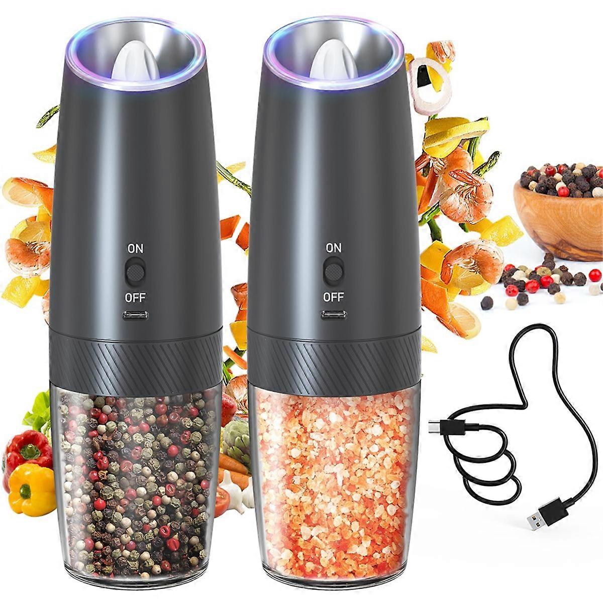 Rechargeable Salt & Pepper Grinder Set with LED Light,