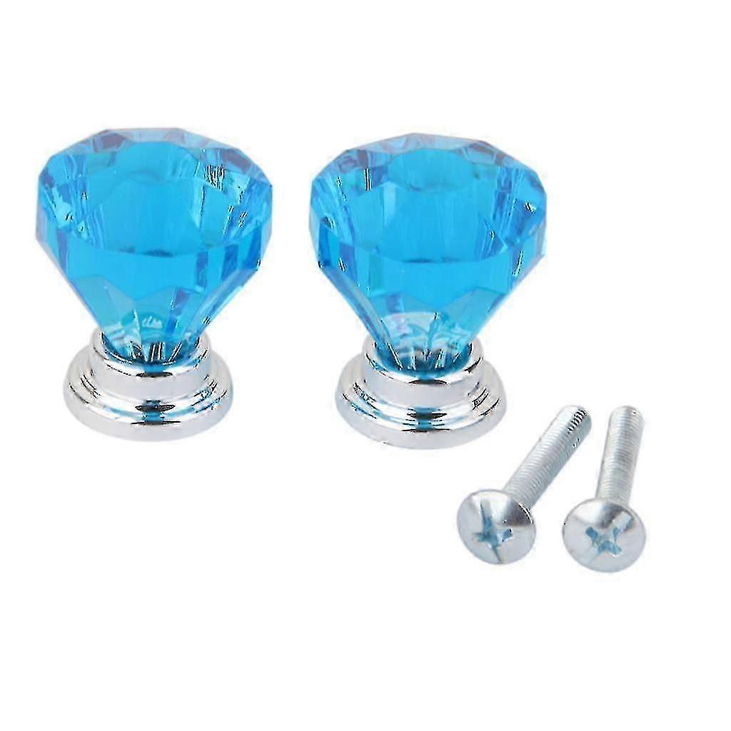 2pcs Crystal Diamond Glass Cabinet Drawer Wardrobe Pull Handle Knobs  Blue-CE