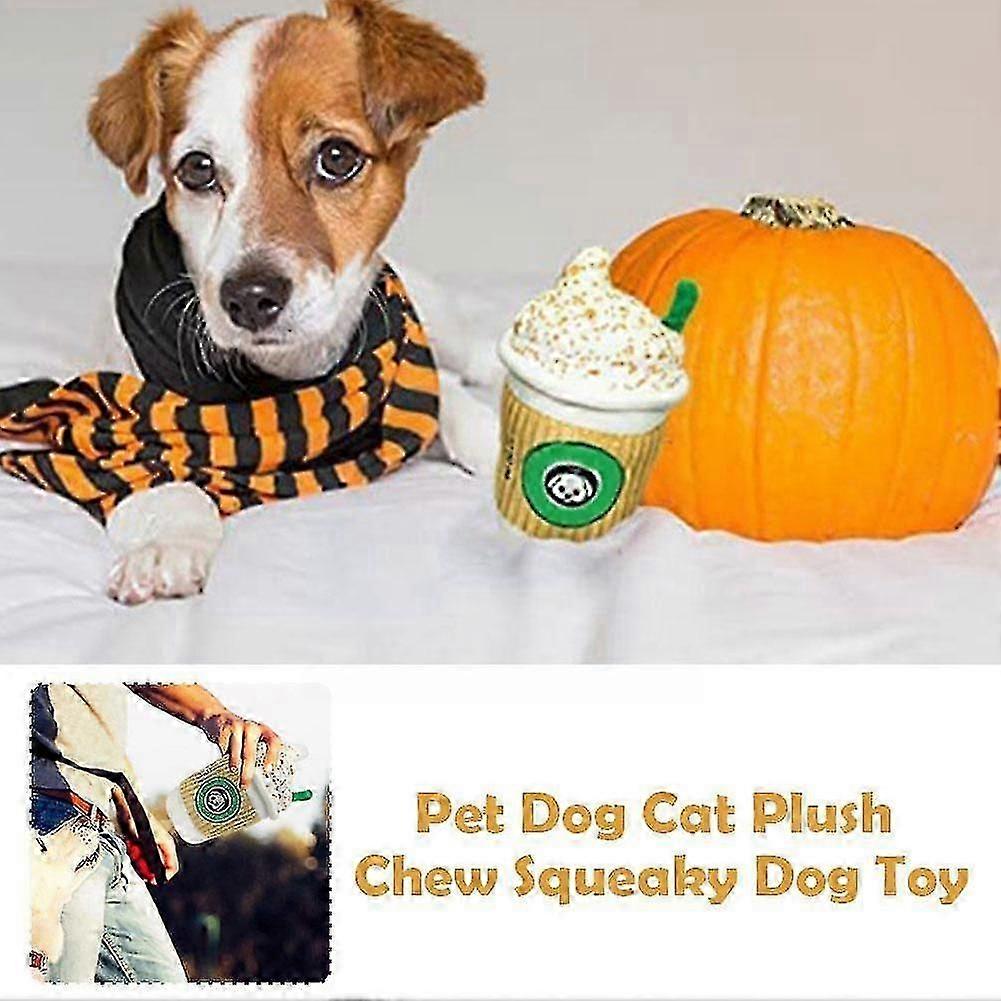 Durable Coffee Cup Plush Chew Toy with Squeaker for Pets, Interactive and Fun Design