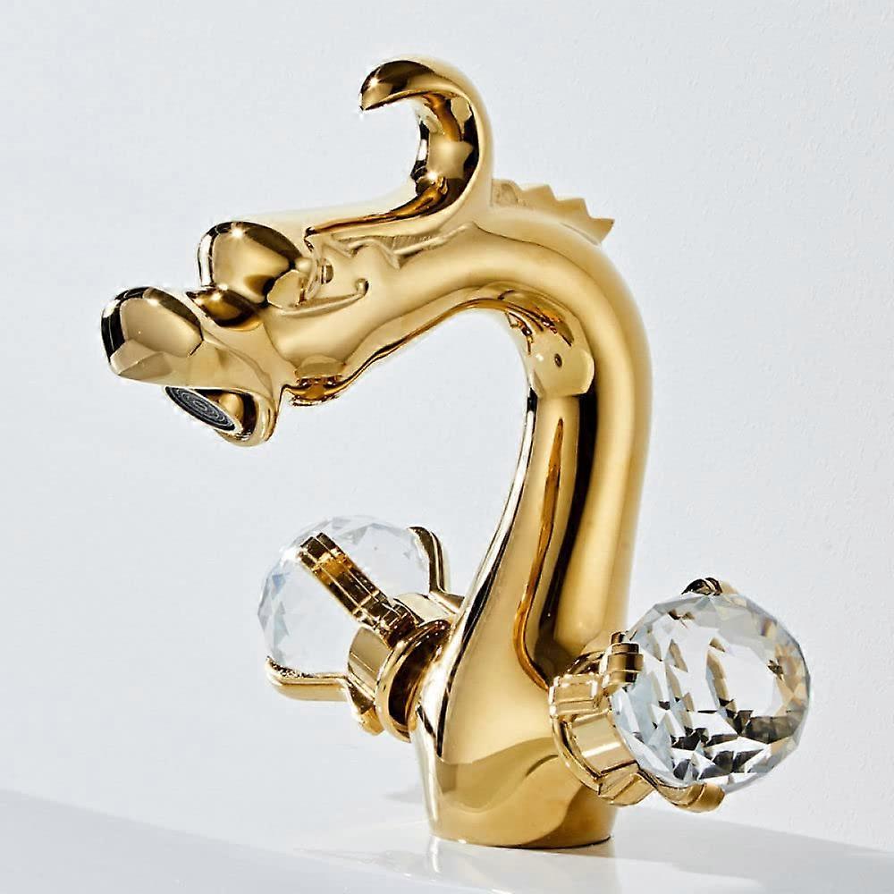 Basin Faucet Gold Double Crystal Handle Bathroom Sink Mixer Tap Hot Cold