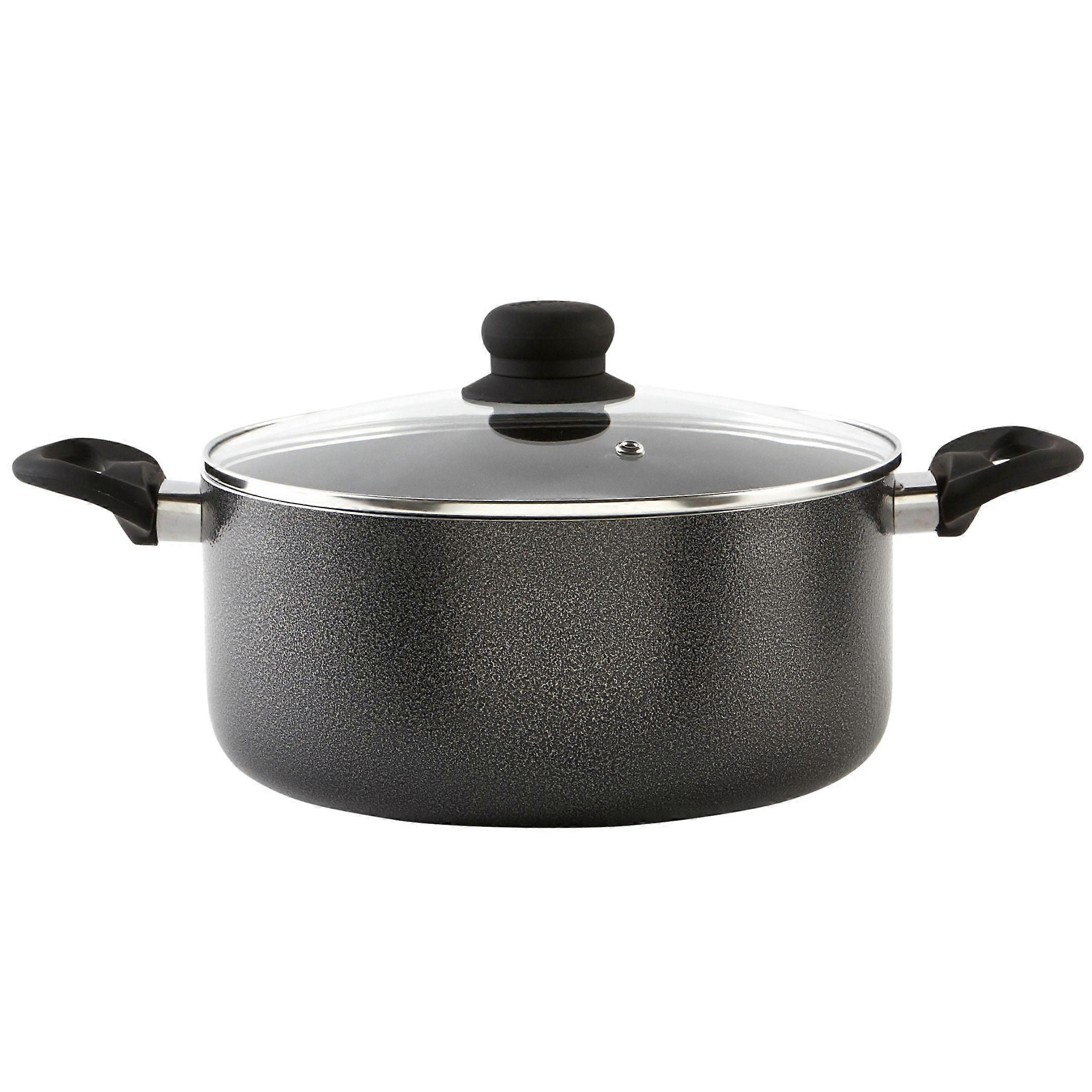 Imusa 12.7 Quart Nonstick Charcoal Exterior Stockpot with Glass Lid for Cooking or Serving