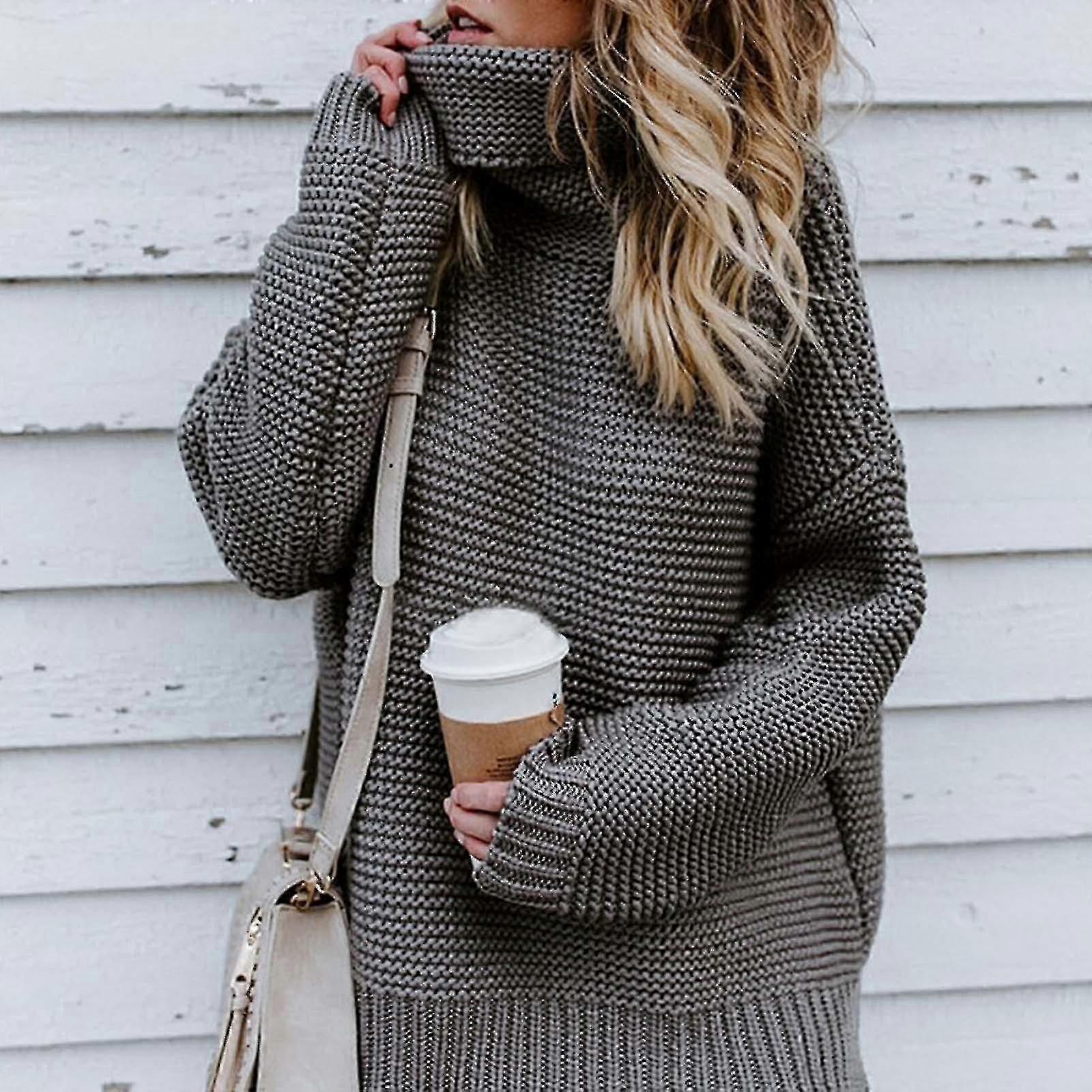 Damen High Neck Strickpullover Winter Jumper Top