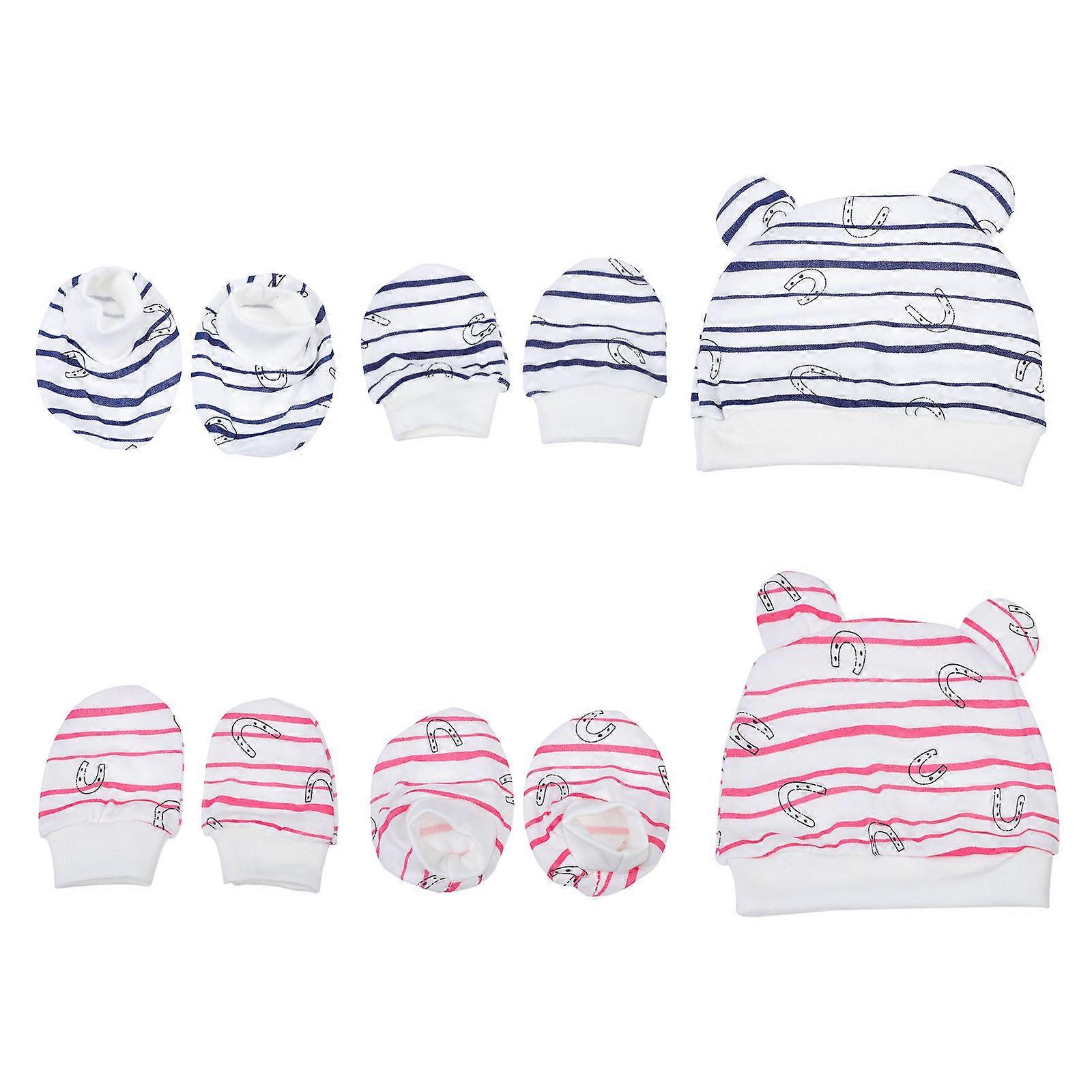 Newborn Cotton Hats 2 Sets Including Baby Hand Gloves Perfect For Cold Weather Use Featuring Comfortable Red Design