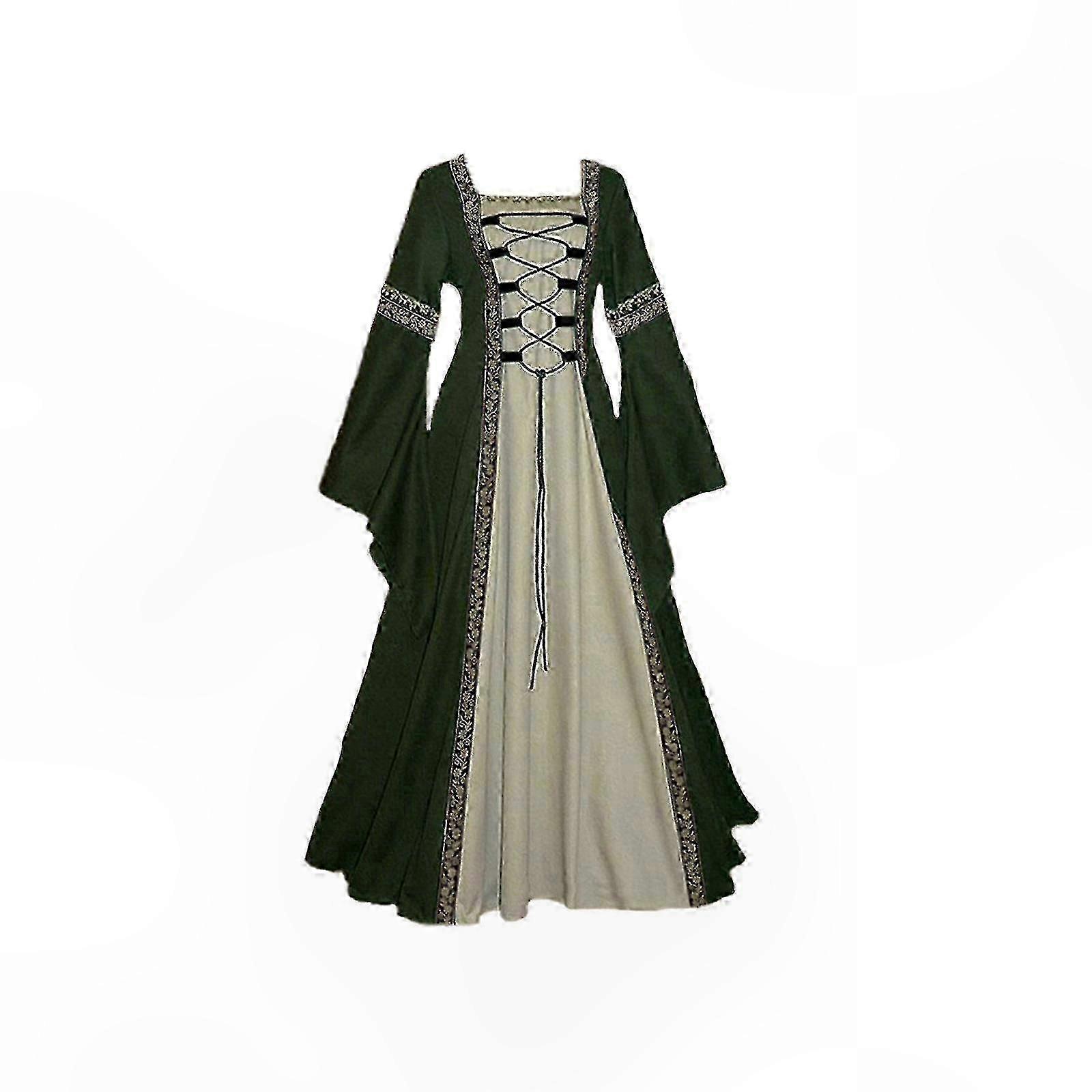 Medieval Retro Women's Long Dress with Square Collar for Cosplay and Masquerade Events