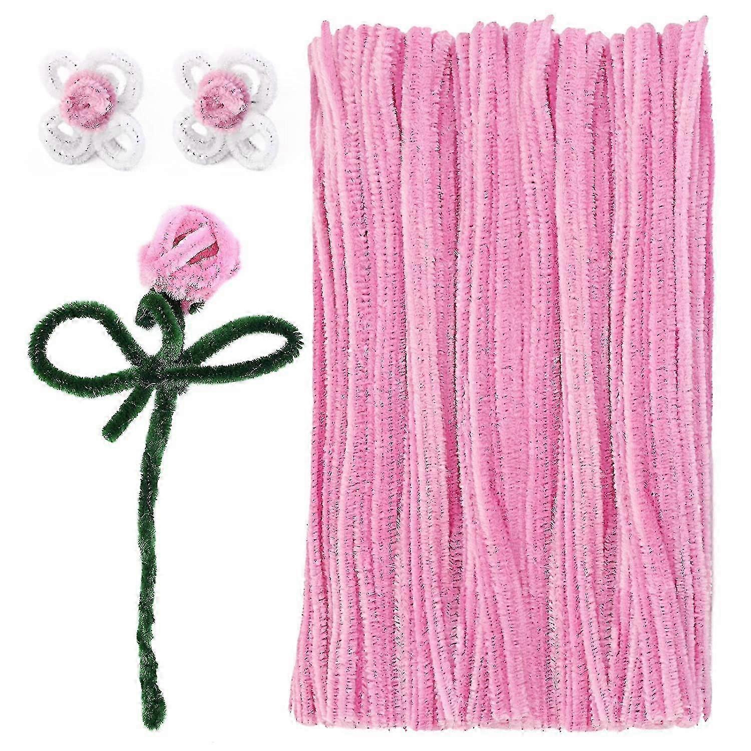 25-26 100 Pieces Pipe Cleaners, Solid Color Craft Pipe Cleaners, Chenille Stem Set, Pipe Cleaners Bulk For Creative Decoration Diy Arts(pink)