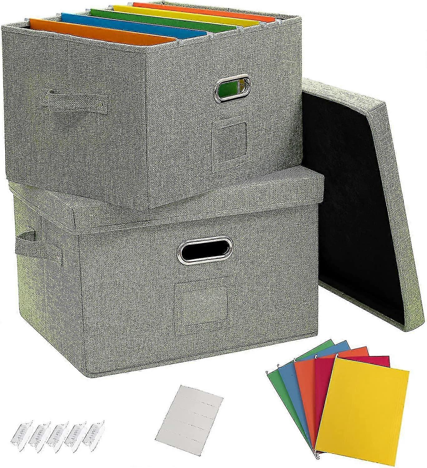 2 Pack File Organizer Box Office Document Storage With Lid, School Collapsible Linen