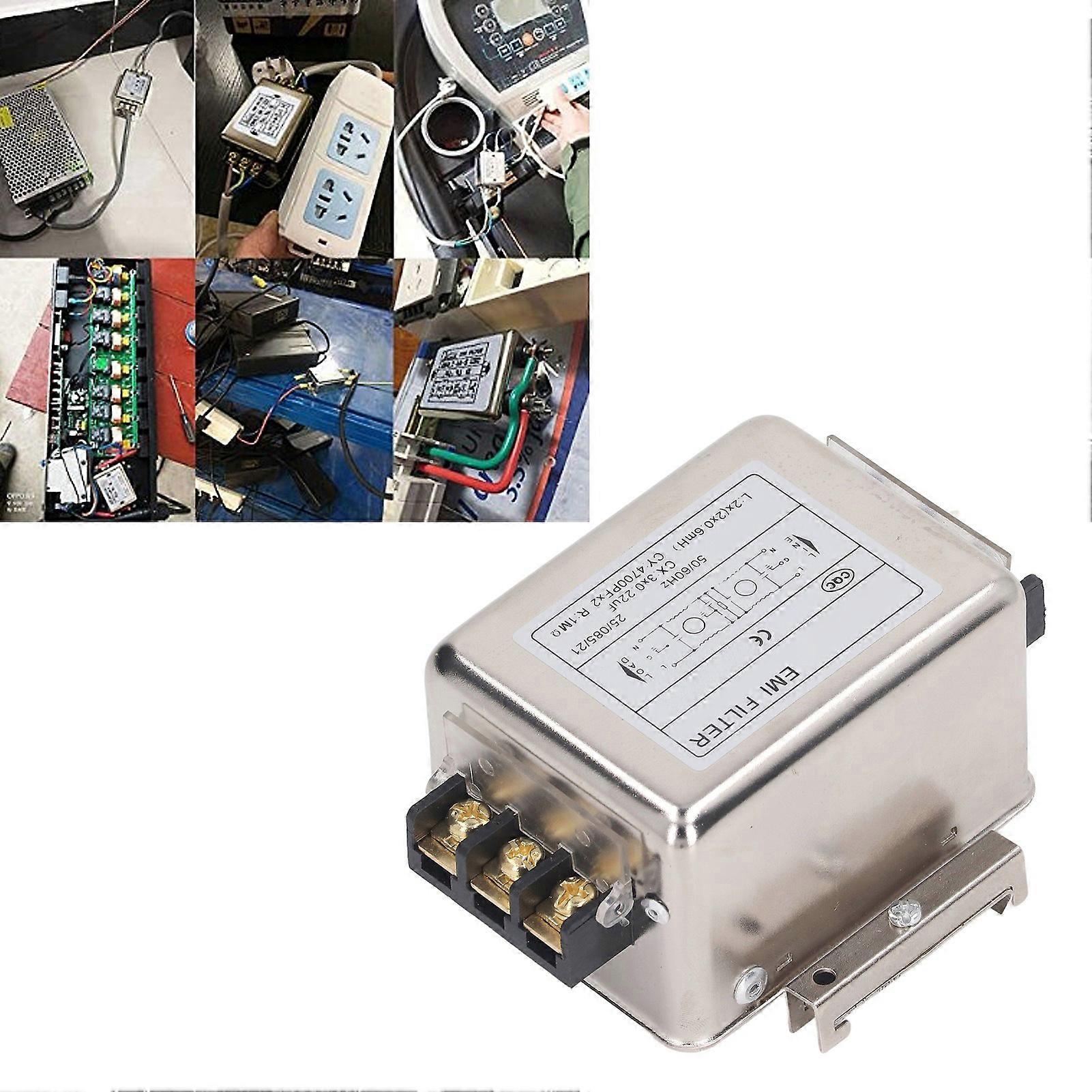 EMI Filter Anti Interference Noise Signal Filtration 35mm Rail Installation Single Phase Power Filter 125V 250V