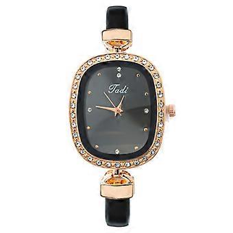 Fashion  Women's Watch With Diamond-Studded Oval Design  Leather Strap  Quartz Movement  From