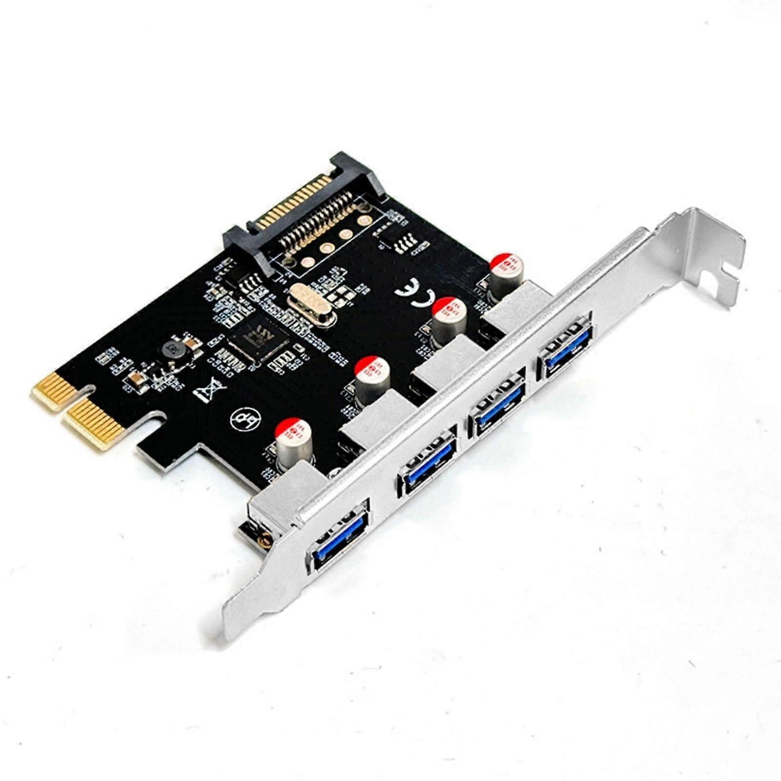 PCIe USB Expansion Card 4Port USB 3.0 5Gbps Data Transfer Windows Compatible Plug and Play Red Capacitor