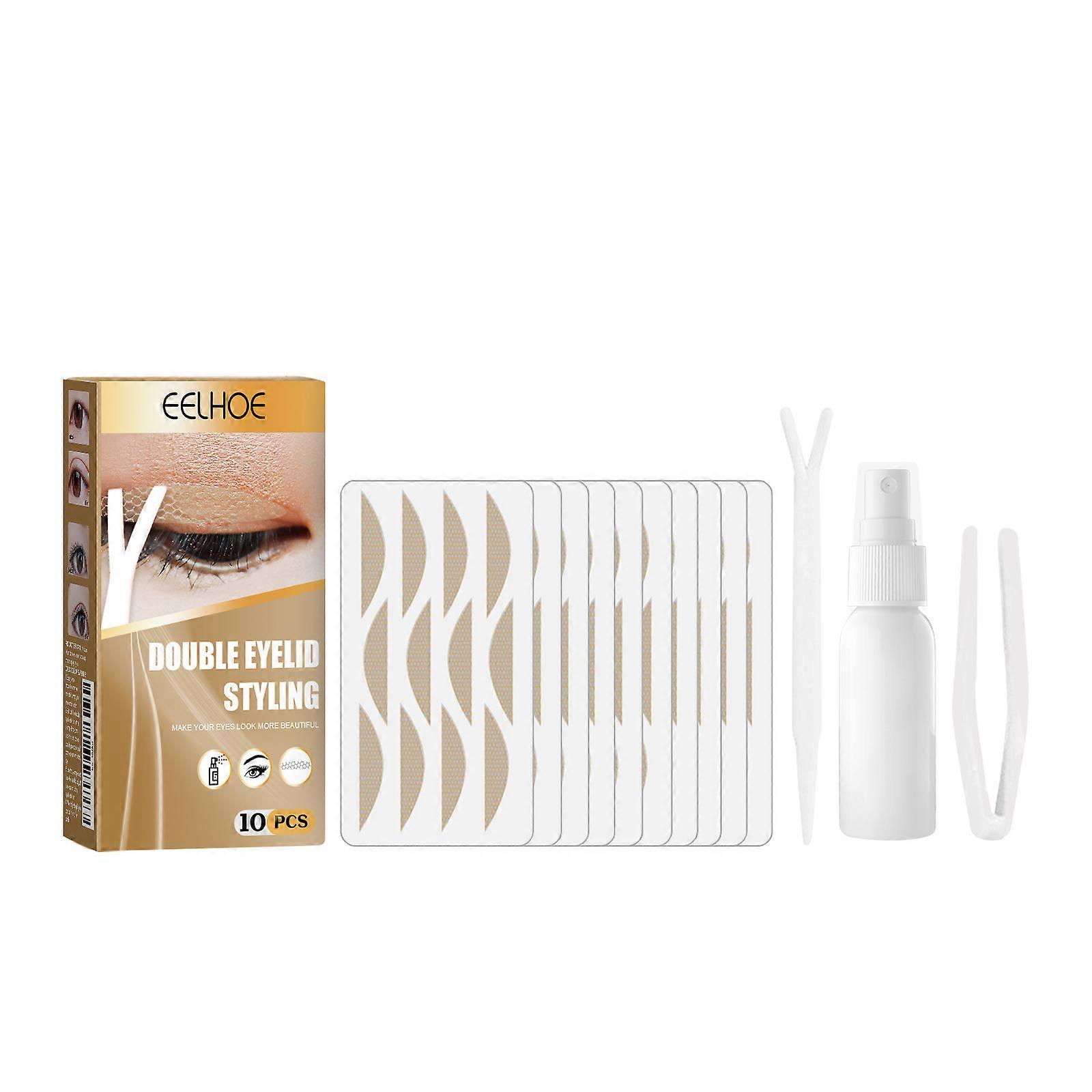 EELHOE Double Eyelid Styling, Eyelet Lace Mesh Invisible Glue-Free Breathable Super Stick Long Lasting Clip Set