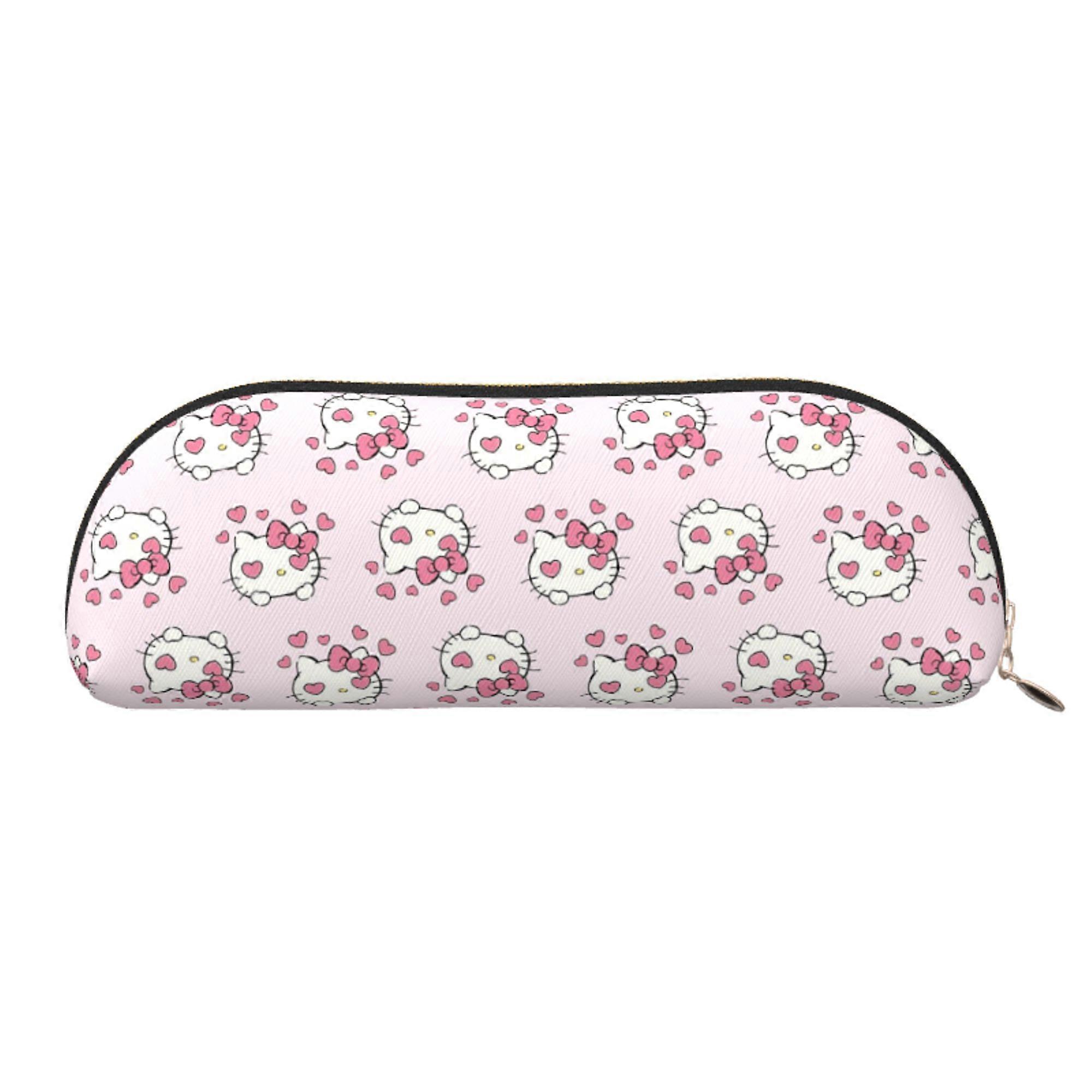 Hello Kitty Leather Semi-circular Zipper Pencil Case Large Capacity Multi-function PVC Semi-circular Storage Bag