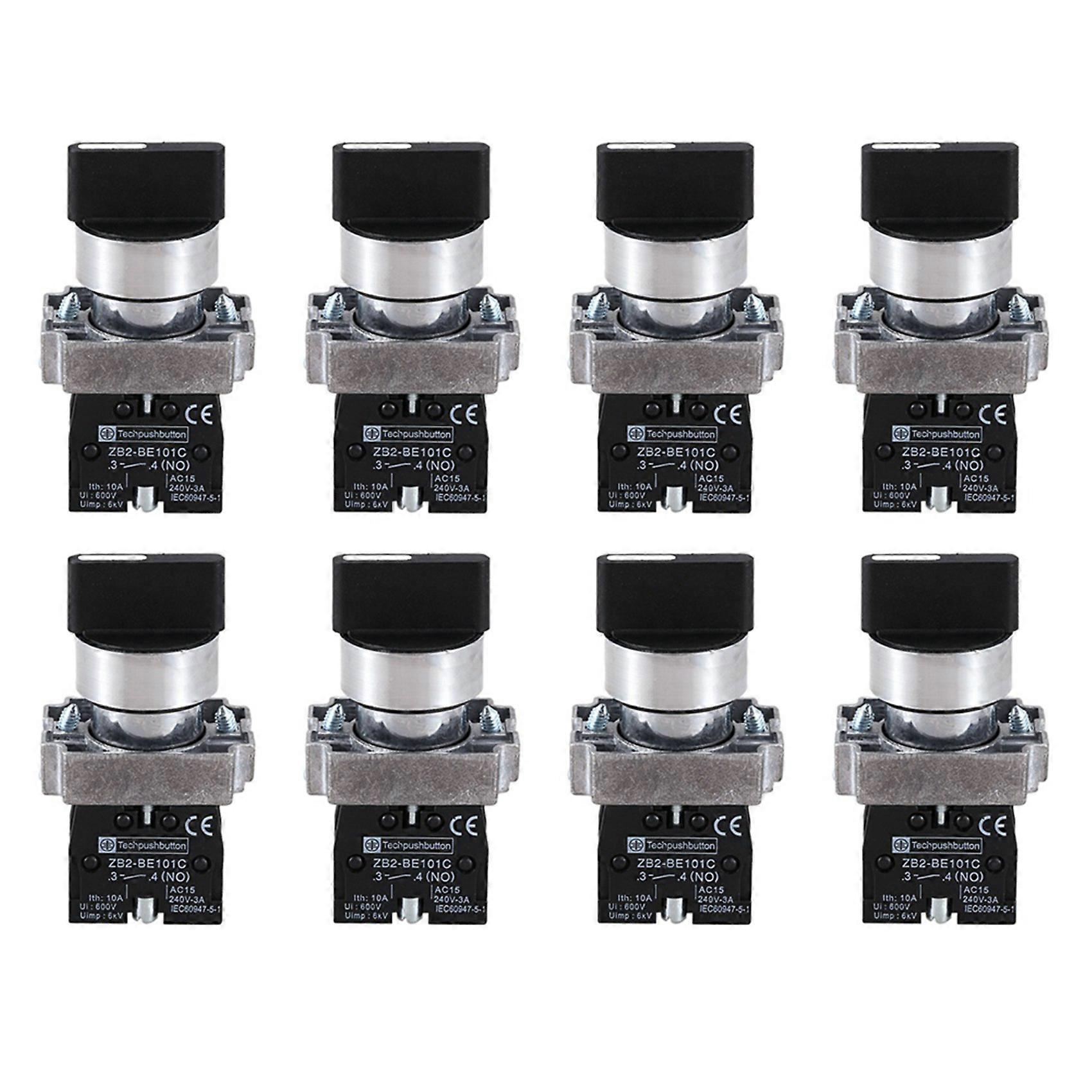 8pcs 22mm Latching 2 NO 3-Position Rotary Selector Select Switch ZB2-BE101C Black