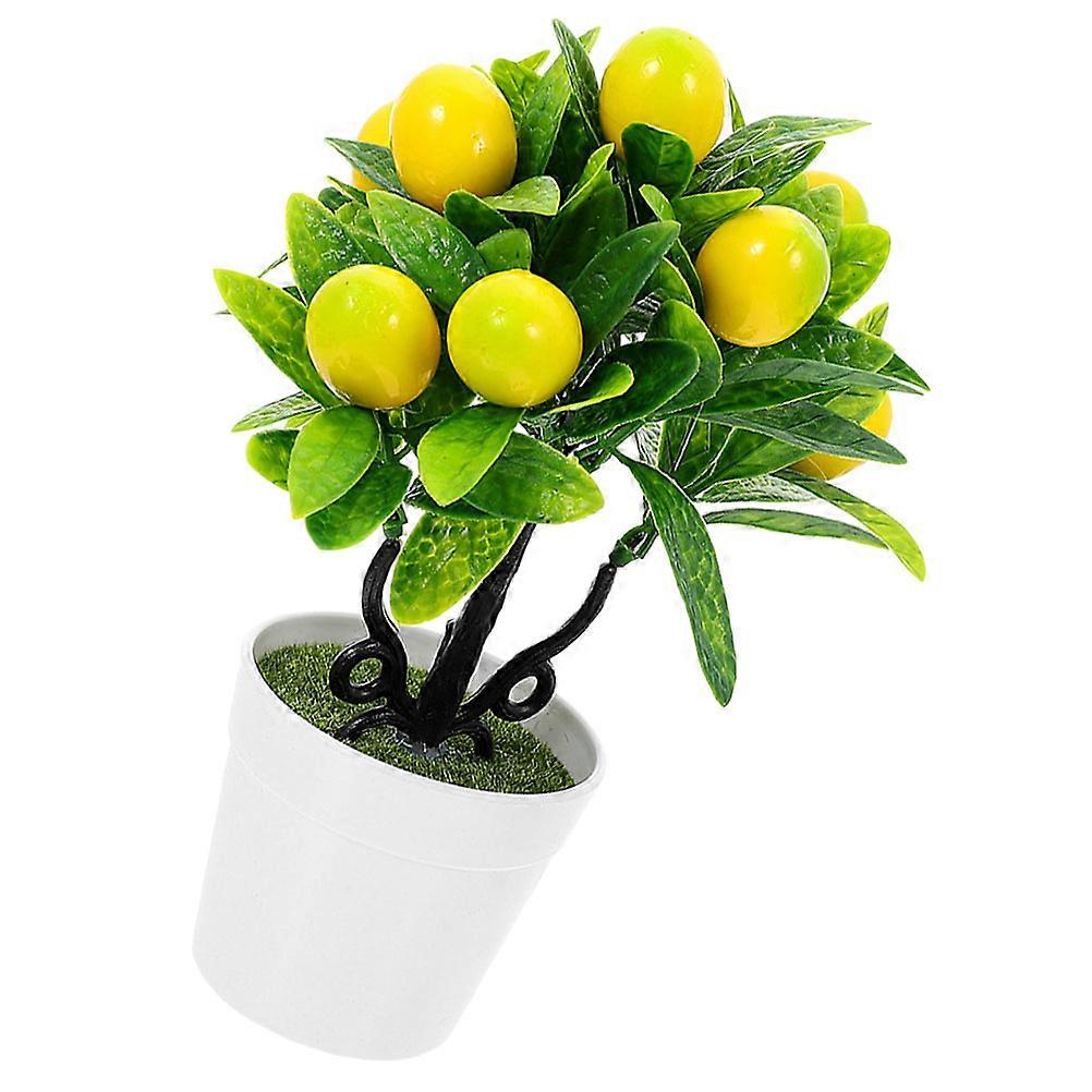 Artificial Potted Lemon Tree Faux Fruit Bonsai for Desktop Decor