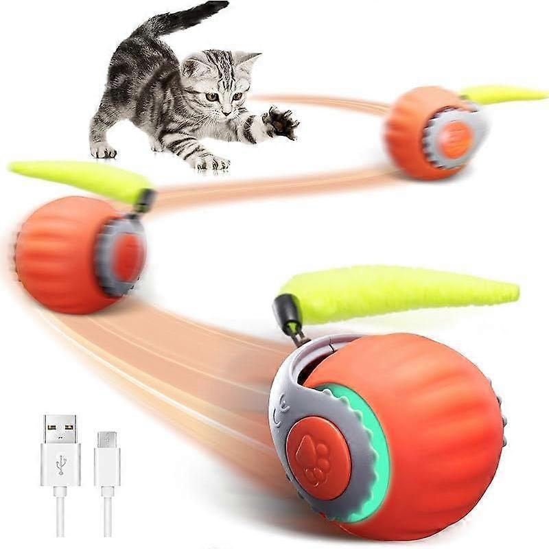 Interactive Cat Toy for Indoor Cats, Two Speed Smart Automatic Cat Toy Moving Ball with Tail, Rechargeable Motion Activated Cat Toys for Bor