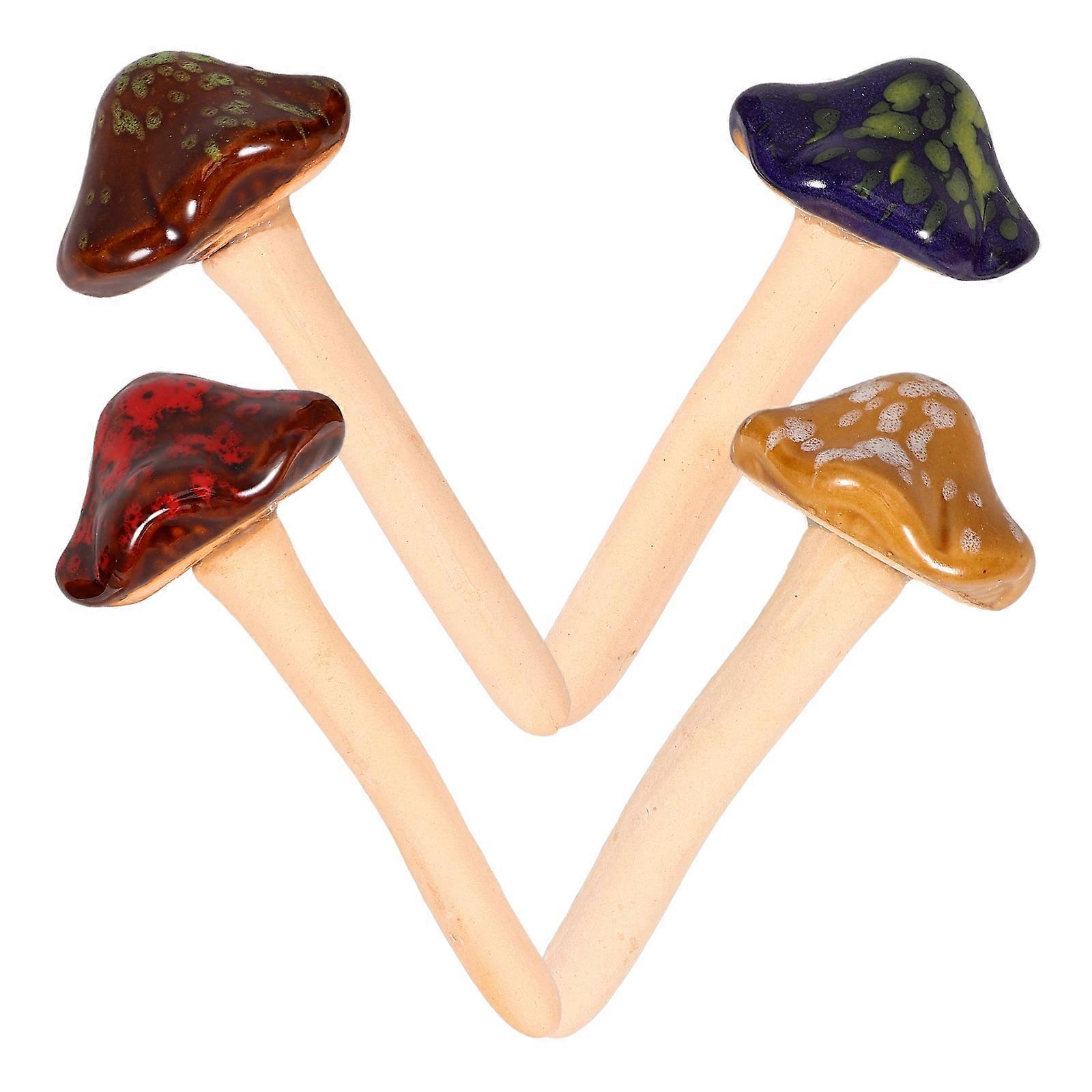 Ceramic Mushroom Figurines Mushroom Decor for Micro Landscape 4Pcs