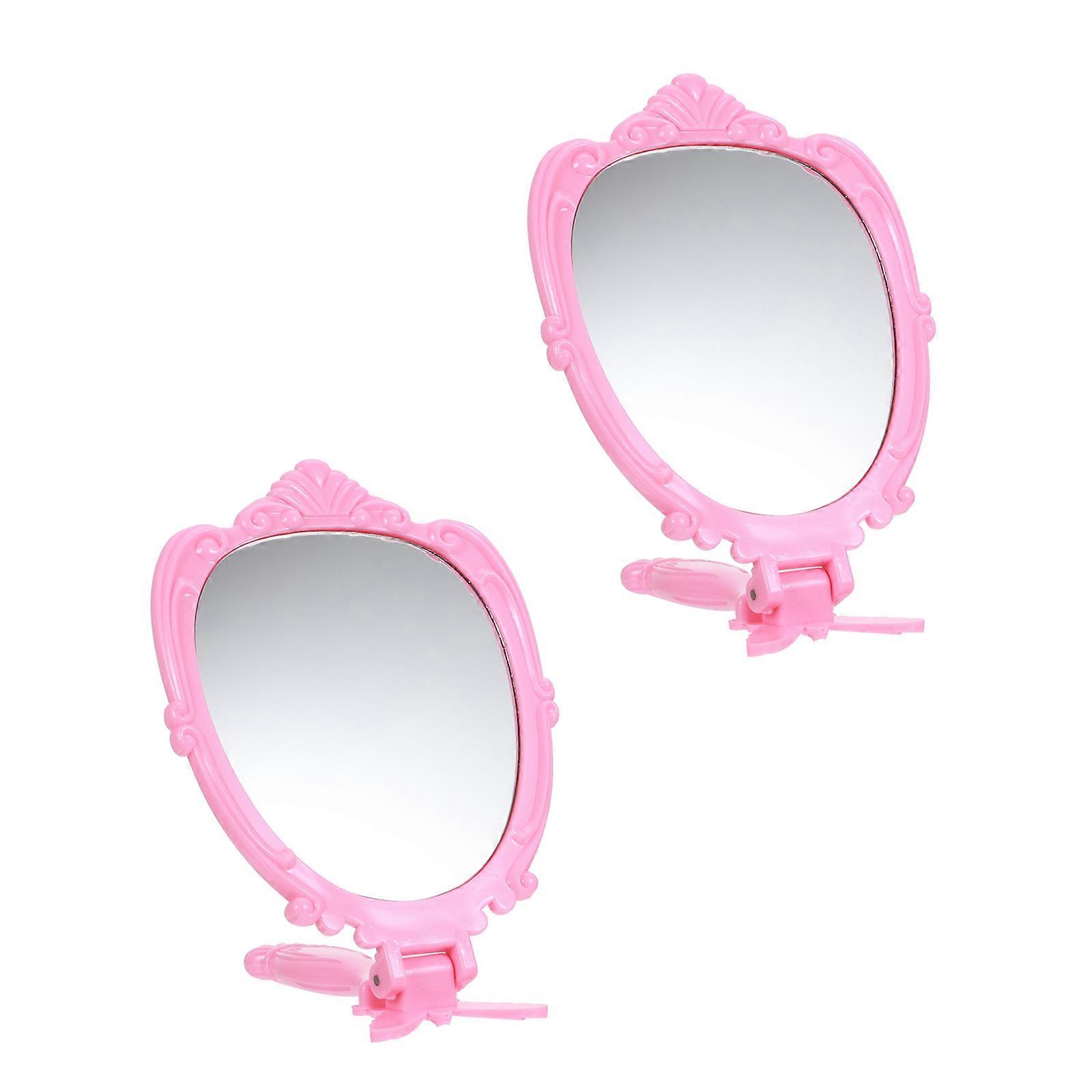 Handheld Mirror Foldable Mirror with Handle for Home 2Pcs Rosy Set