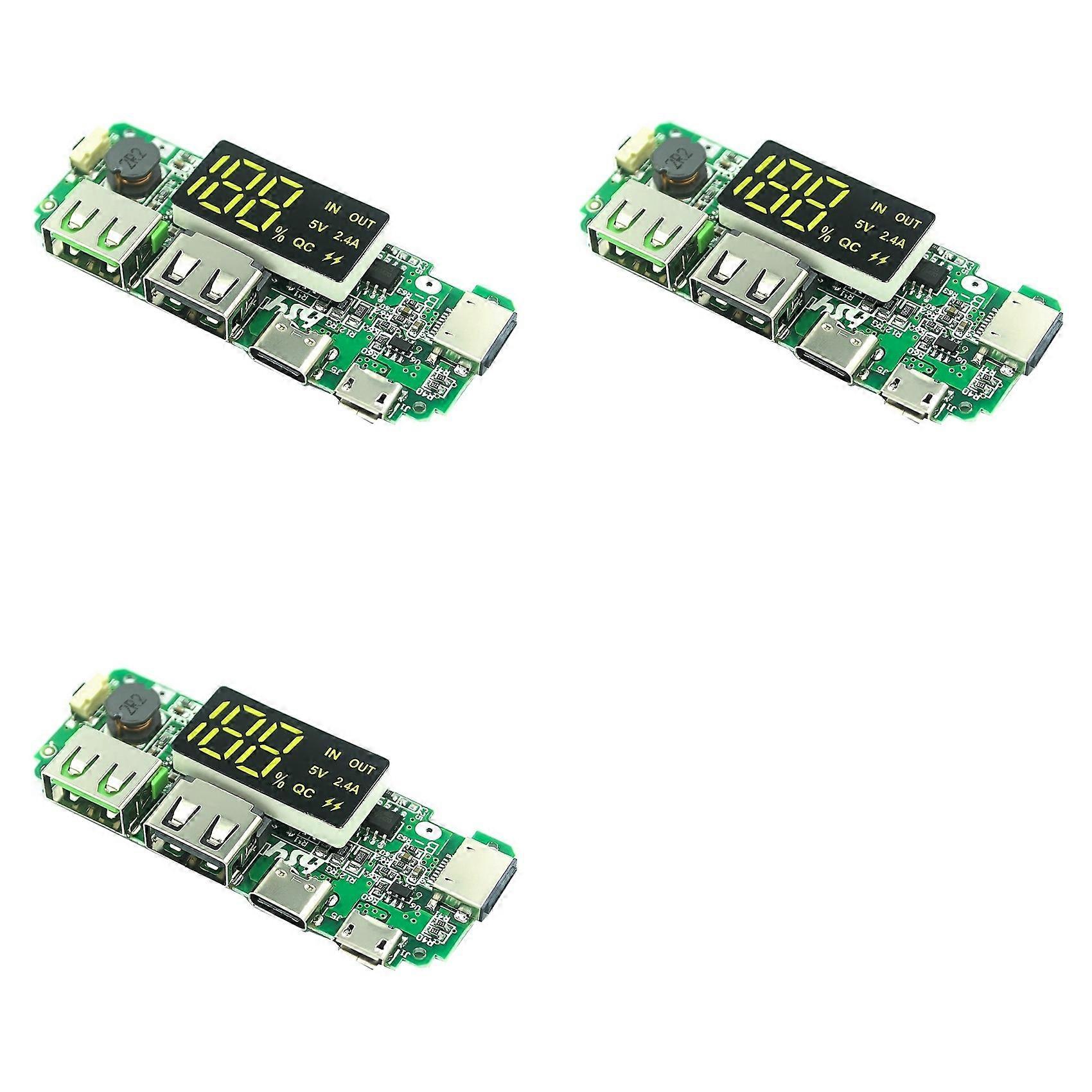 3X 18650 Lithium Battery Digital Display Charging Module 5V 2.4A Three Charging Port with Display Boost Module