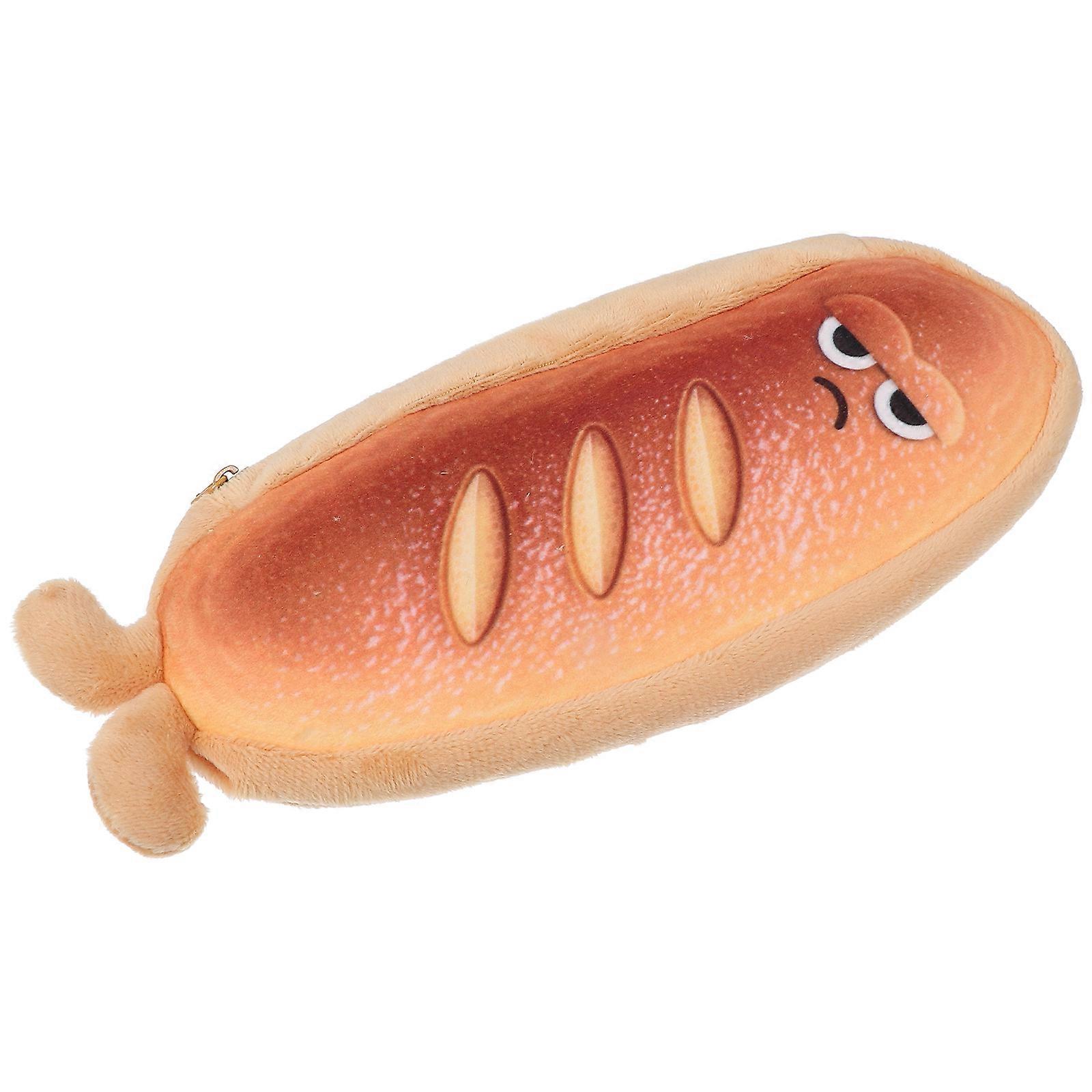 Cute Brown Bread Pencil Case with Zipper Fabric Material for Classroom Use