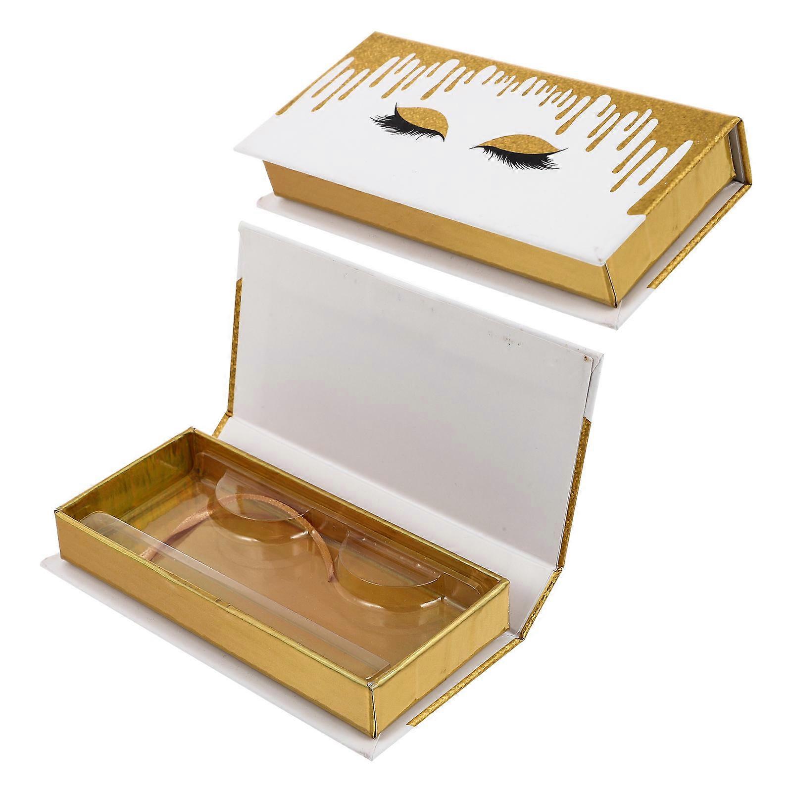 Golden False Eyelash Box for Storage Use with 2Pcs Portable Paper Packaging Boxes