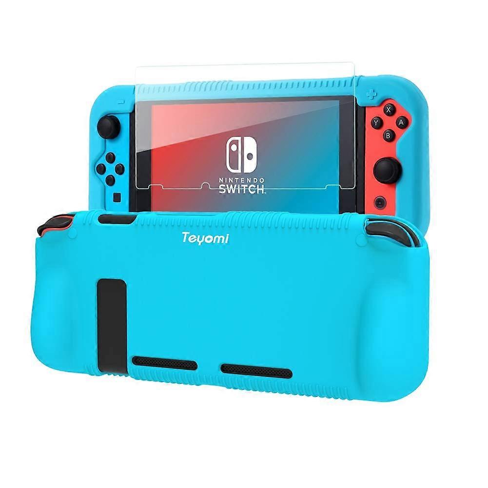 Protective Silicone Grip Case with Screen Protector and Game Card Slots  Blue for Nintendo Switch