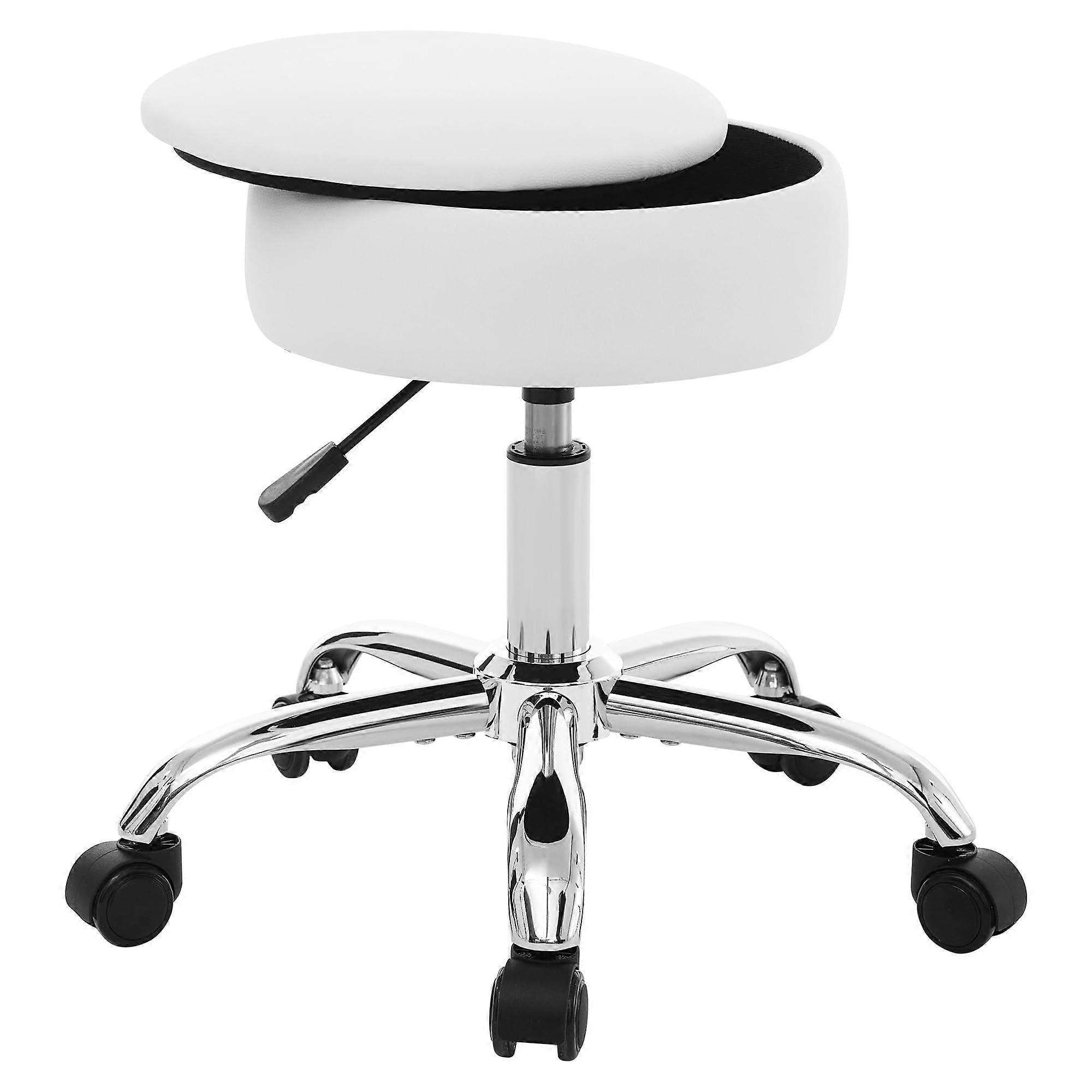 Vanity Stool with Storage, Height Adjustable Swivel Makeup Chair with Wheels, White