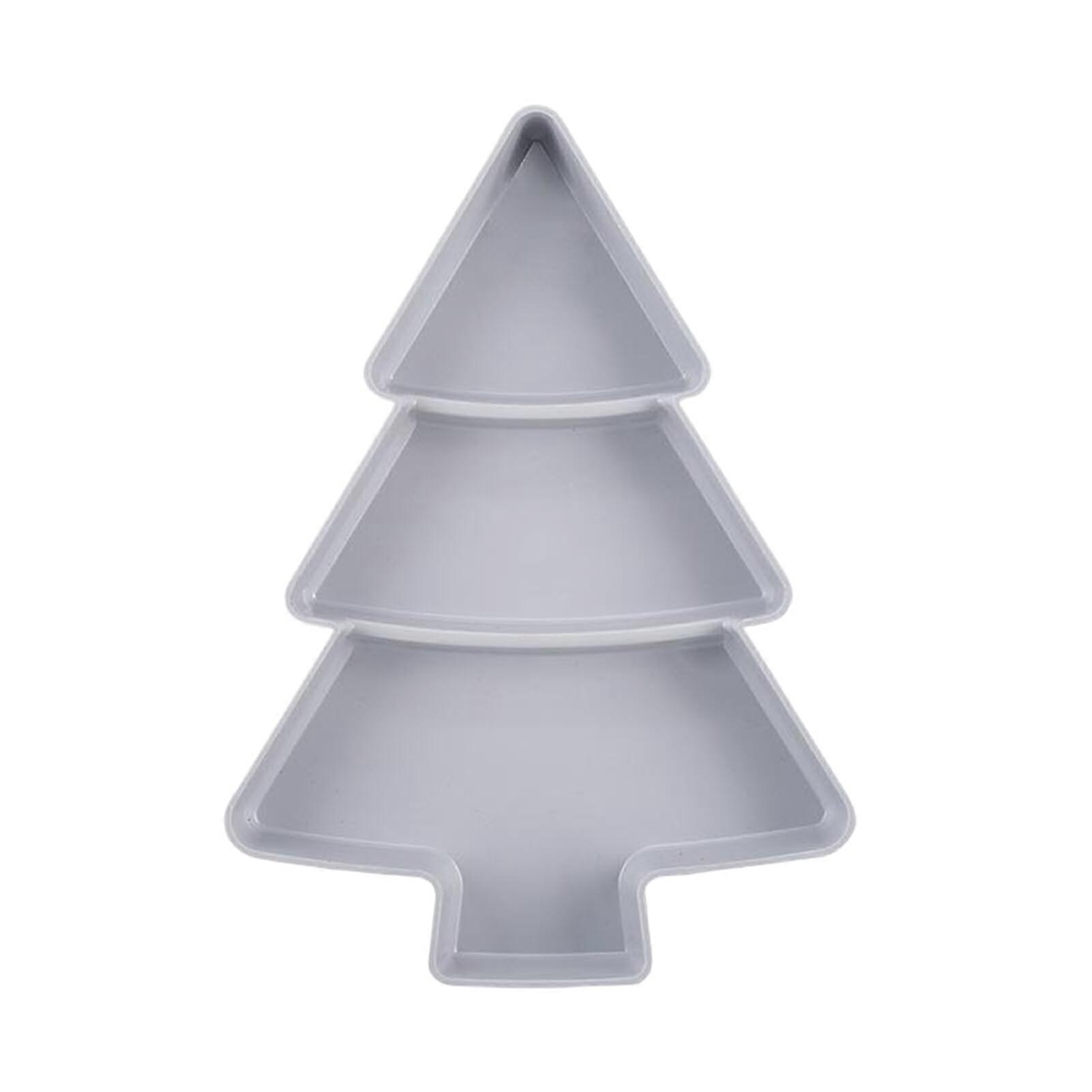 Christmas Tree Snack Tray with MultiCompartment Design for Nuts, Candy and Fruit, Grey Plastic