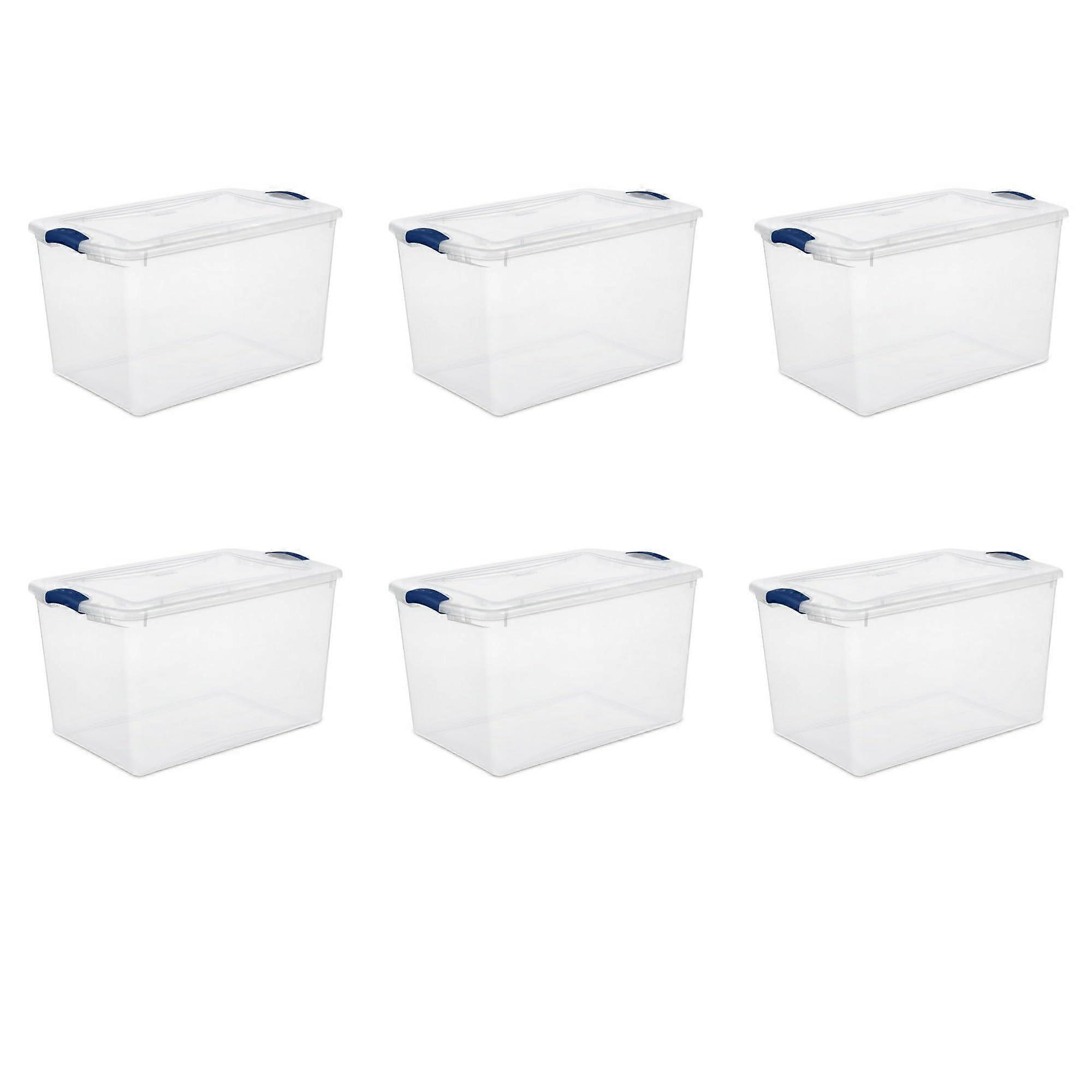 6 Count 66 Quart Clear Plastic Storage Bins with Secure Latch Lids, Stackable Space Saving Design