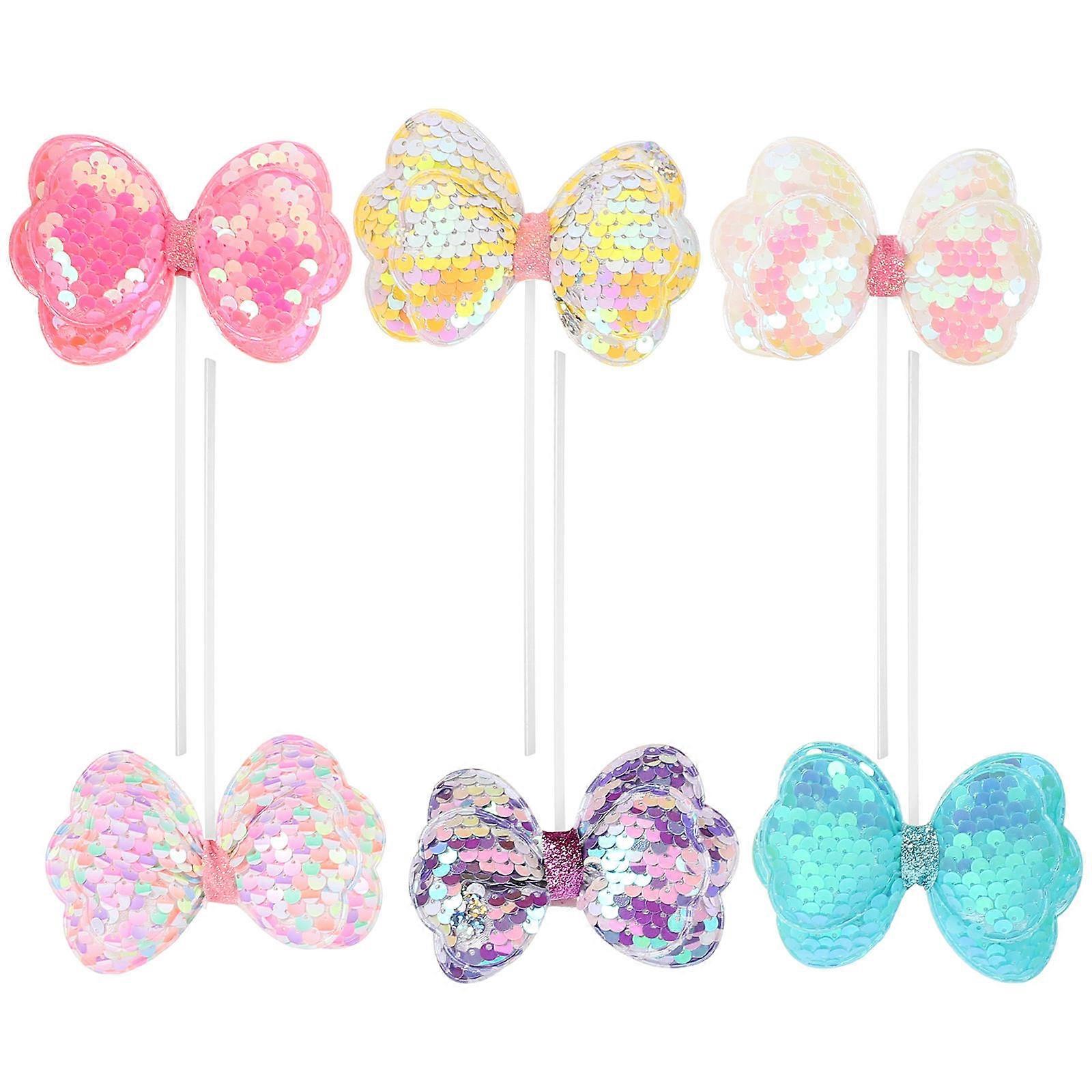 Bow Cupcake Toppers 12Pcs for Decor Sequin Cake Picks Assorted Color