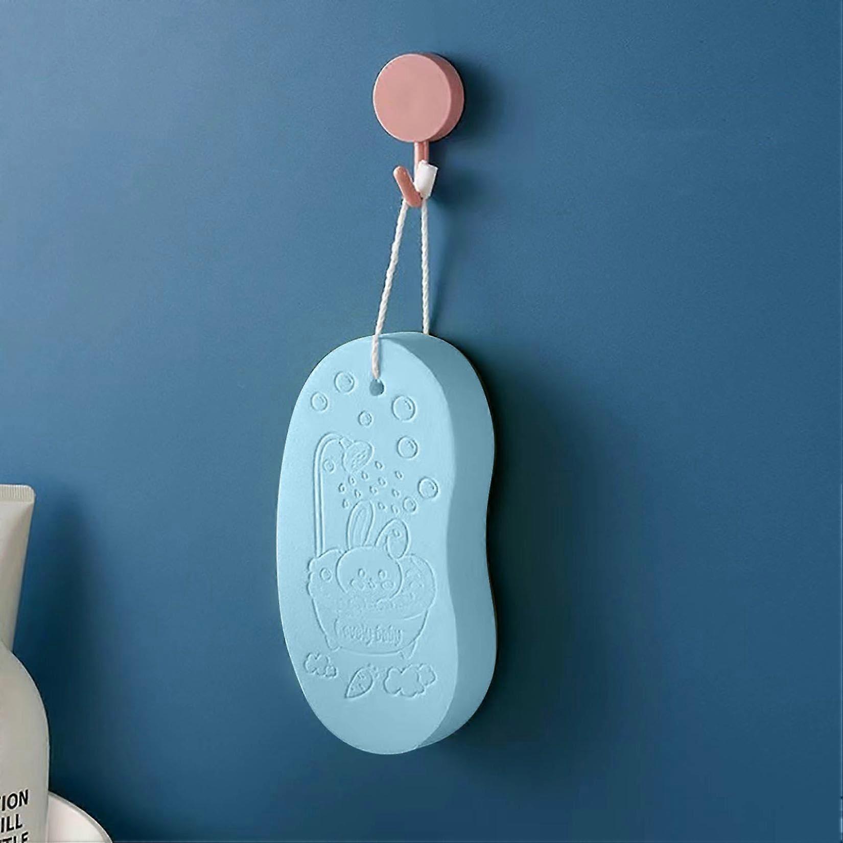 Blue Soft Exfoliating Bath Sponge with Hanging Lanyard for Gentle Deep Cleansing and Quick Drying