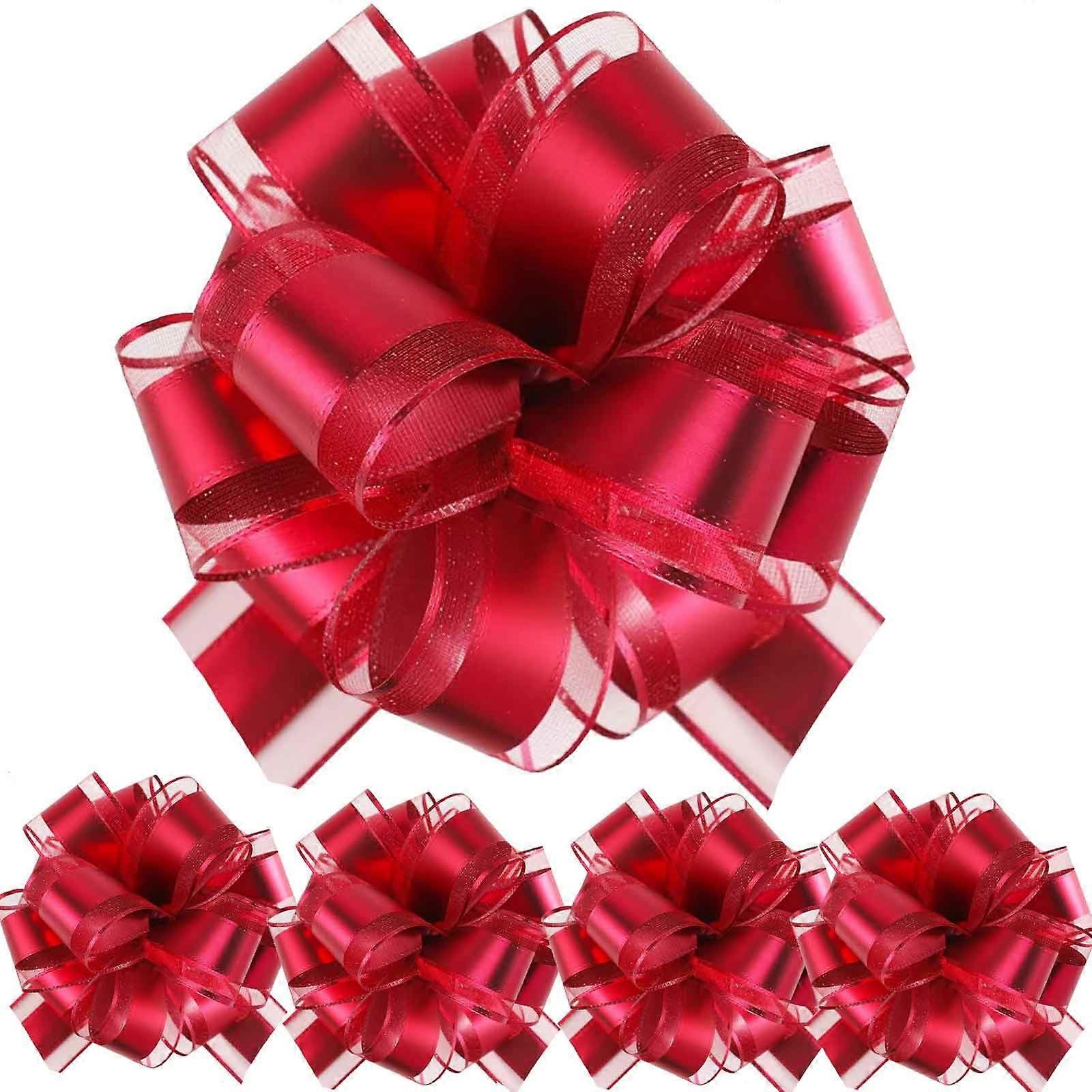 5PCS Large Red 7 Inch Pull Bow Ribbon for Gift Wrapping Baskets Flowers Wedding Decorations