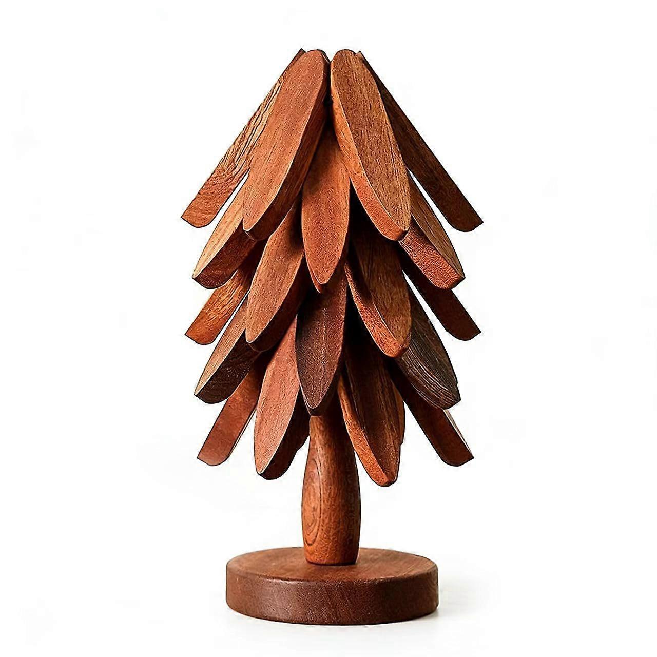 Wooden Coasters Set and Solid Wood HeatResistant Trivets, Foldable Rustic Walnut for Hot Dishes