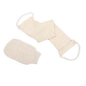 Back Scrubber with Long Handle and Sisal Exfoliating Glove Set for Gentle Shower Cleaning