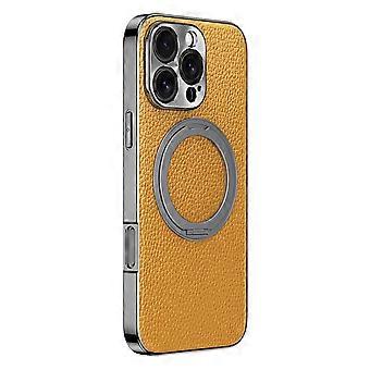 Leather Case with Magnetic Stand, Metal Lens Protection, Slim Luxury Business Design Gold for iPhone 16 Pro