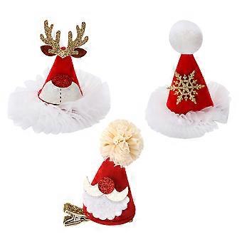 3Pcs Santa Hat Hair Clips Gauze Glitter Barrettes Hairpins with Alligator Clip Red Party Hair Accessories for Kids Adult