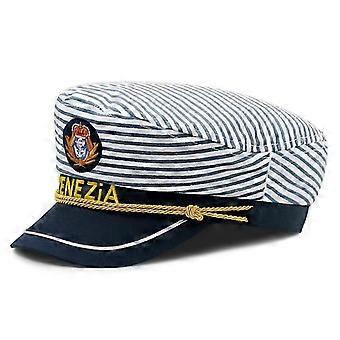 Boné estilo capitão vintage bordado para crianças (listrado em ciano) - 1 peça