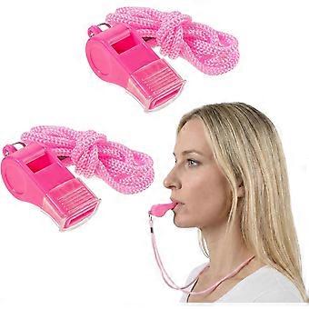 2 PCS Pink Whistles for Coaches Loud Sports Whistles with Lanyard and Mouthpiece Plastic Emergency Whistle for Teachers Lifeguard Outdoor Safety Dog