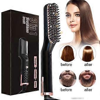 Cepillo de alisado de pelo 3 en 1 Cepillo de calentamiento rápido para alisador de barba Alisador de pelo Peine Herramientas de barba