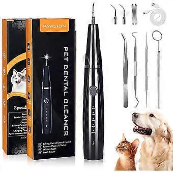 Ultrasone tandplak- en tandsteenverwijderaar voor honden, gebitsreinigingsset voor huisdieren, oplaadbare tandschraper voor huisdieren, 5 standen met 3 reinigingskoppen en LED-verlichting