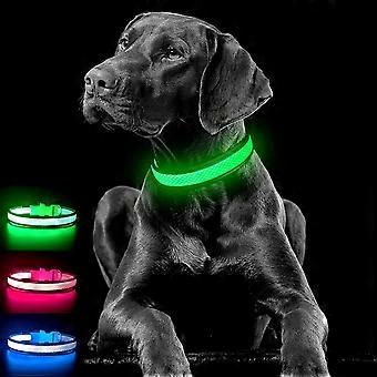 UBIUO Light Up Dog Collars Rechargeable - Comfort Led Collar Night Walking Lights , Mesh Adjustable Glow Dog Collars for Small,Medium,Large Dogs Green