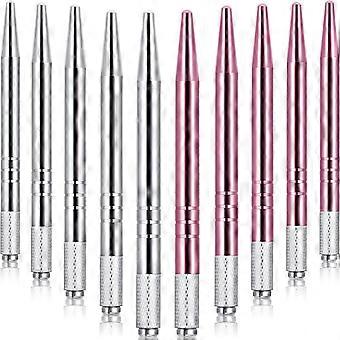 10pcs Microblading Pen with Secure Blade Lock, Durable Aluminum for Eyebrows and Lips, Silver Pink