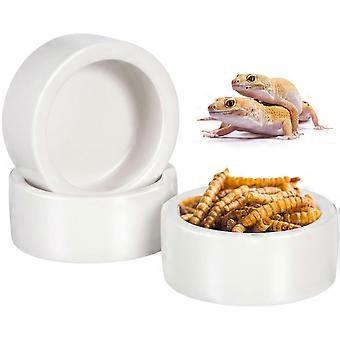 3 pz ceramica addensare ciotola rettile cibo acqua di stoccaggio bacino lucertola alimentatore anti-fuga ciotola di alimentazione piatto di cibo (bianco, piccolo rotondo)