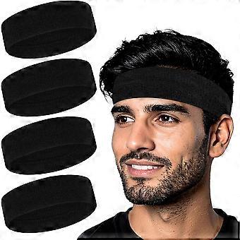 4PCS Sweat Band Black Sweatbands Sport Headband for Men Women Polyester Moisture Wicking Head Band for Athletic Exercise Running Tennis Basketball Yog