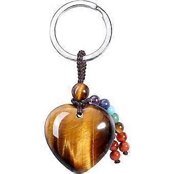 Natural Crystal Heart Gemstone Keychain 7 Chakra Healing Stone Key Ring Charm for Women