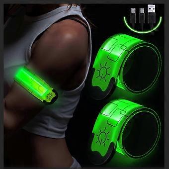 2pcs USB Rechargeable LED Light-Up Armbands, Reflective LED Running Armbands, Adjustable Flashing Band, Safety Light-Up Bracelet, Light-Up Sports Bra