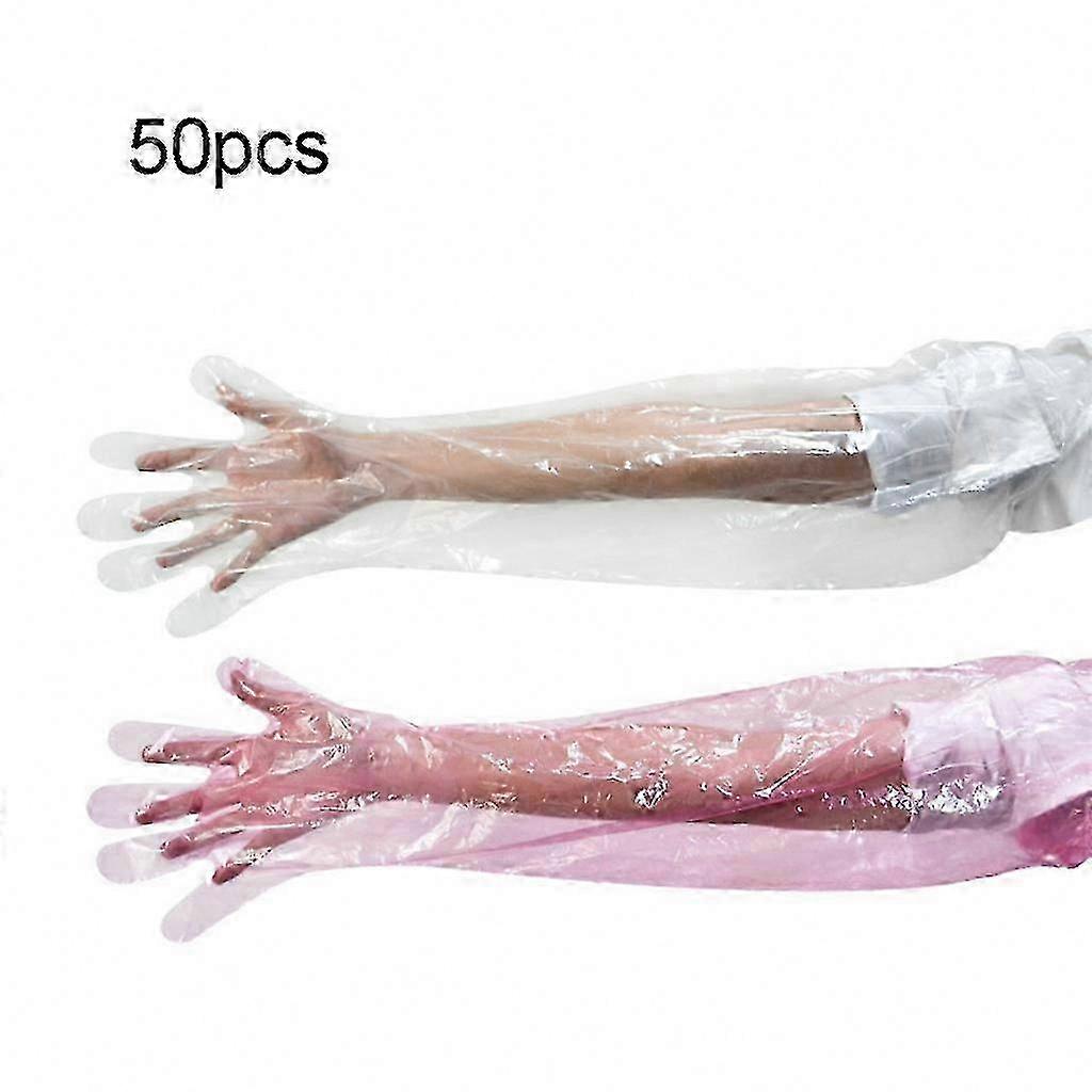 Veterinary Field Dressing Transparent Long Sleeve Gloves, 50 Pcs