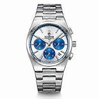 Men's 3-Eye 6-Hand Chronograph Watch White Steel White Face Blue Eyes Luminous Multifunction Trendy Pilot Business Watch JY