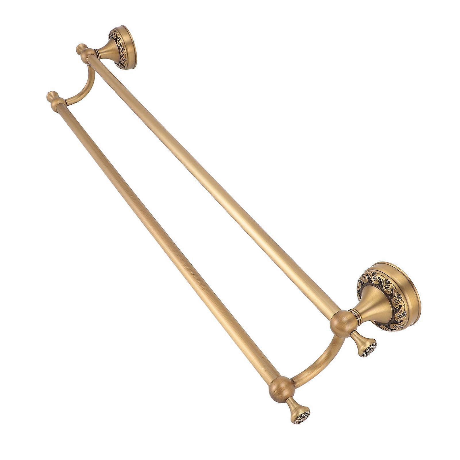 Solid Copper Double Towel Bar Wall Mounted Bathroom Rack with Shelf and Space Saving Design