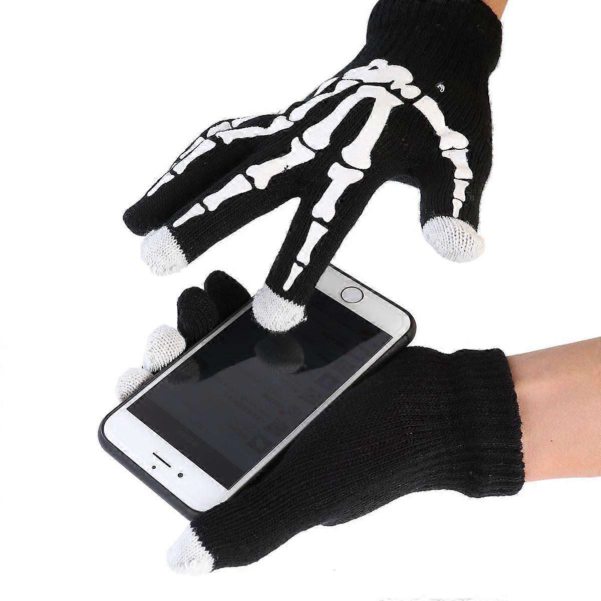 Knitted Touchscreen Gloves 1Pair for Wearing Use with Glow Skeleton Pattern